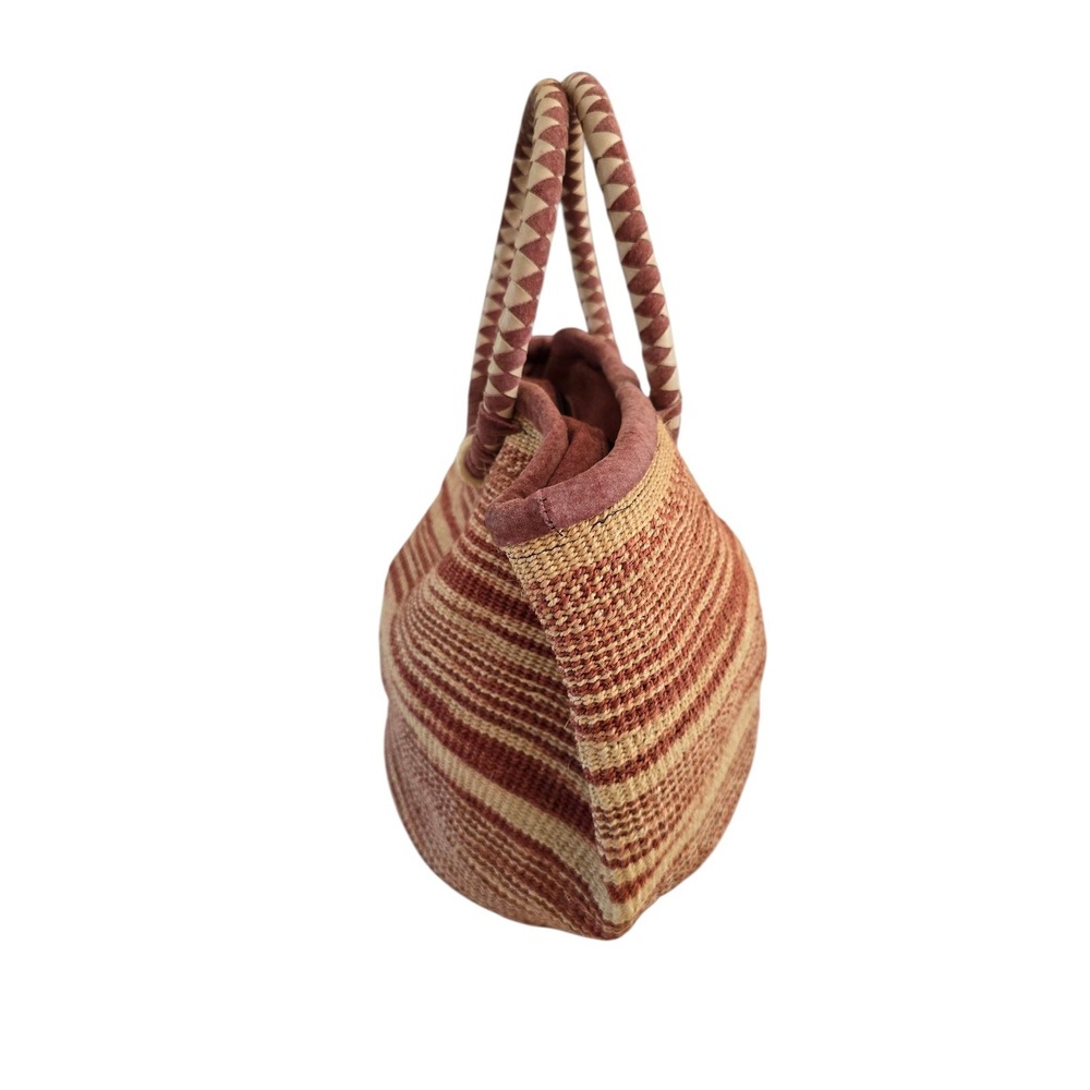 Vintage Sidal Woven Straw Tote Bag with Round Wrapped Handles Boho Purse Zip Top - Picture 5 of 8
